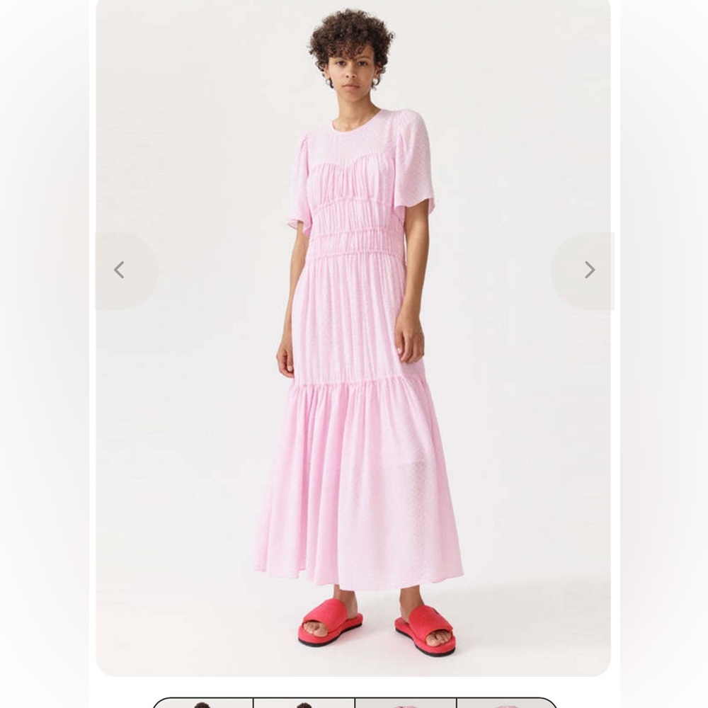 Baum und Pferdgarten Pink Textured Midi Dress‎ Smocked Waist Size 40